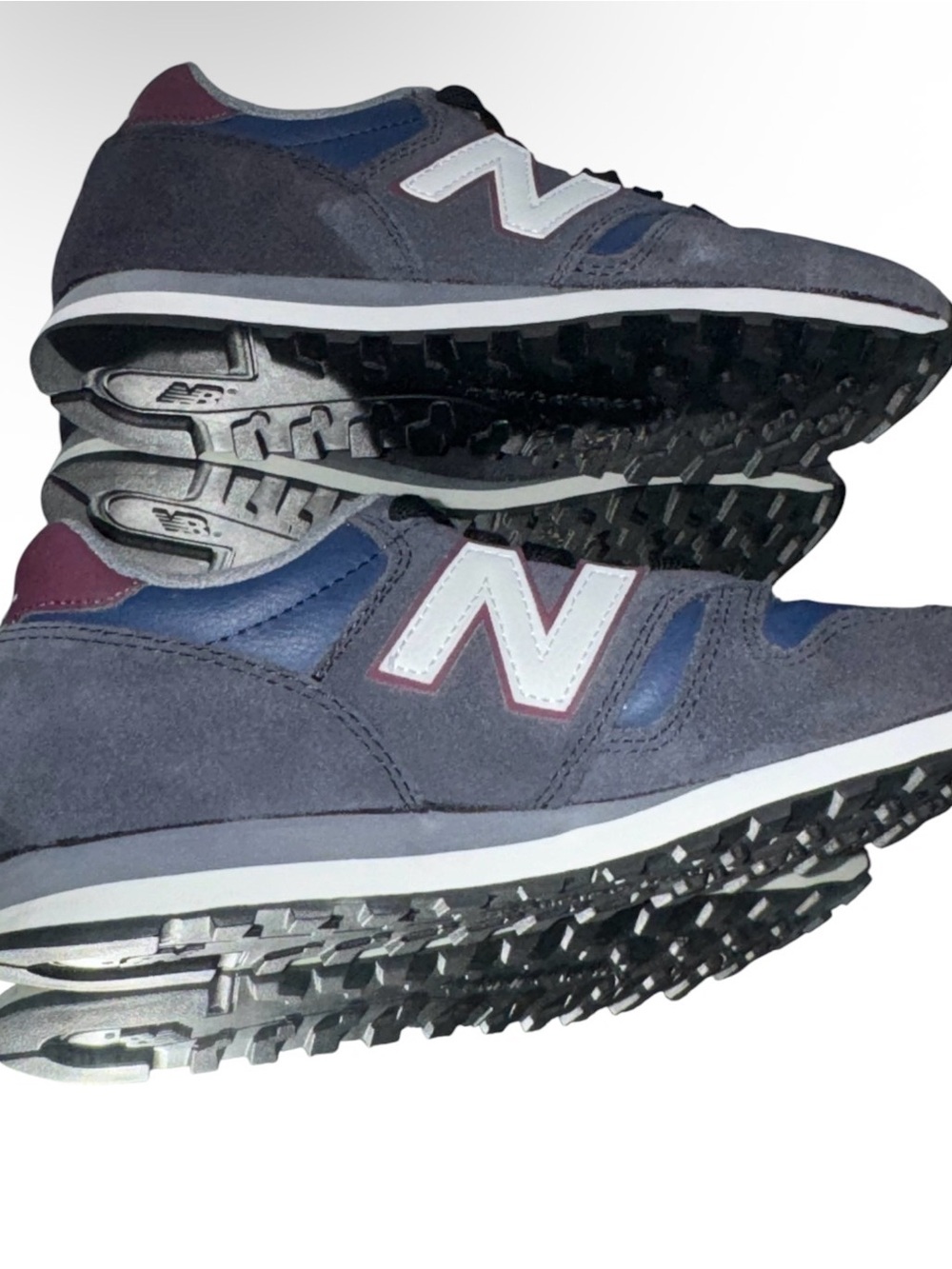 New Balance Men's Grey Suede Sneakers with Blue and Burgundy Accents